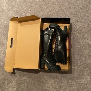 Hunter Knee High Lace Up Heeled Boots